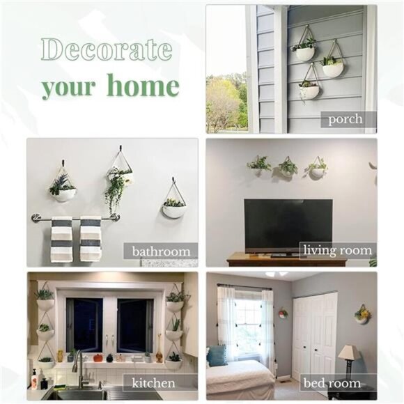 Wall Planter for Indoor Plants Ceramic Hanging FlowerPots for Succulent AirPlant - Picture 2 of 8